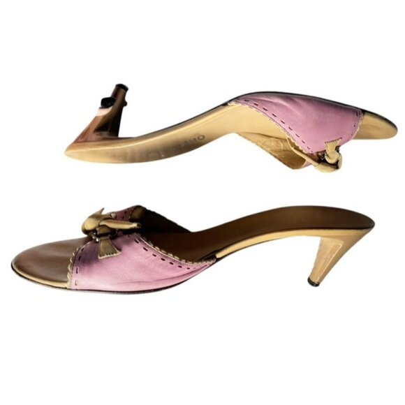 VTG Salvatore Ferragamo Women’s Sz 12 B Mauve Pink Leather Slip On Heels w/ Bow - Picture 7 of 15